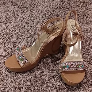 LIKE NEW rhinestone wedge heels